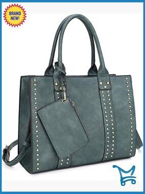 Faux Leather Satchel Purse with CCW Pocket, Adjustable Strap, Stud Details
